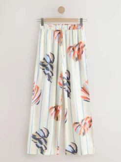 Next Pull On Wide Leg Trousers With Linen Blue/Ecru Outlet