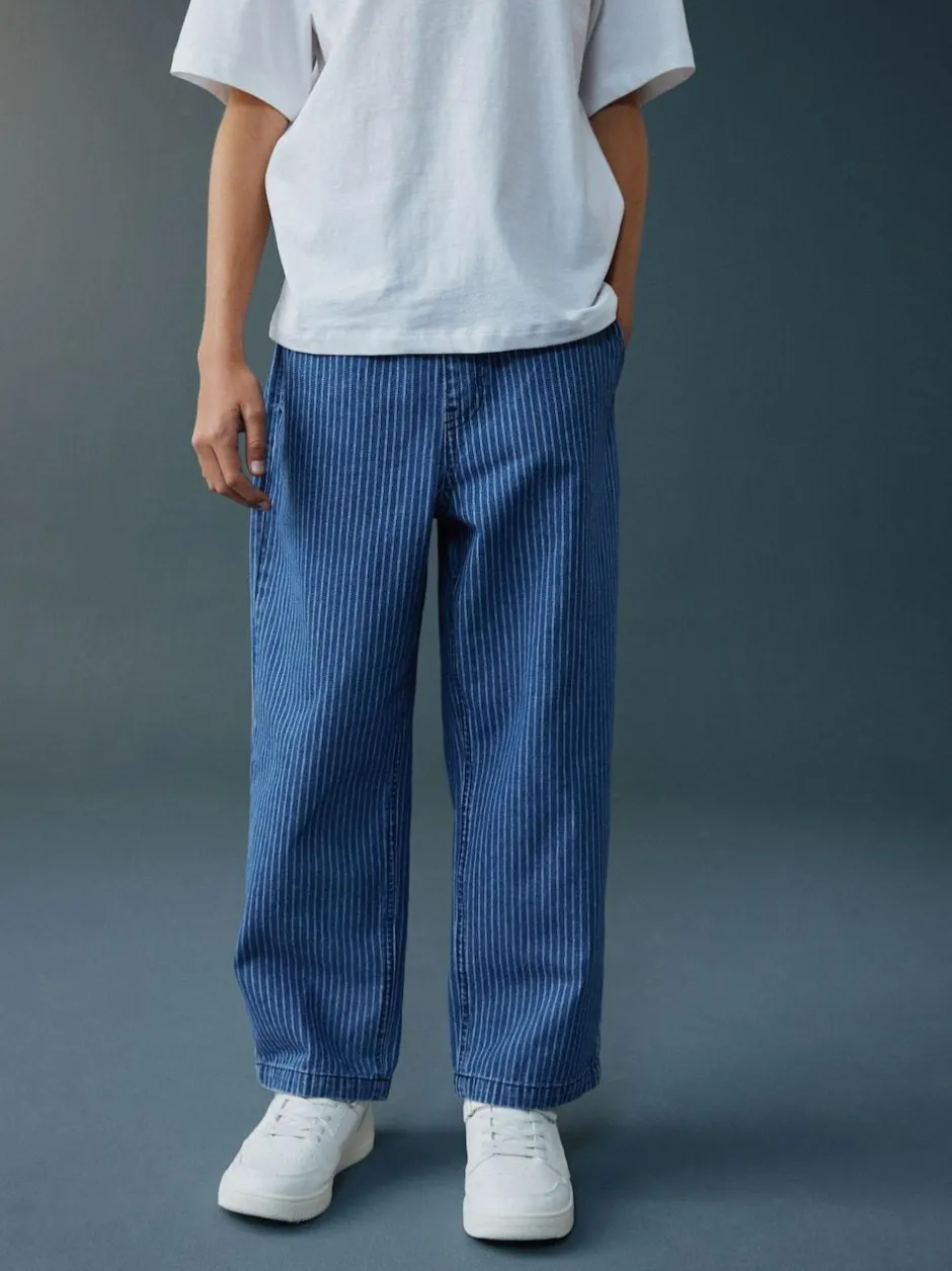 Next Pull on Denim Jeans (3-16yrs) Blue/Ecru Stripe New
