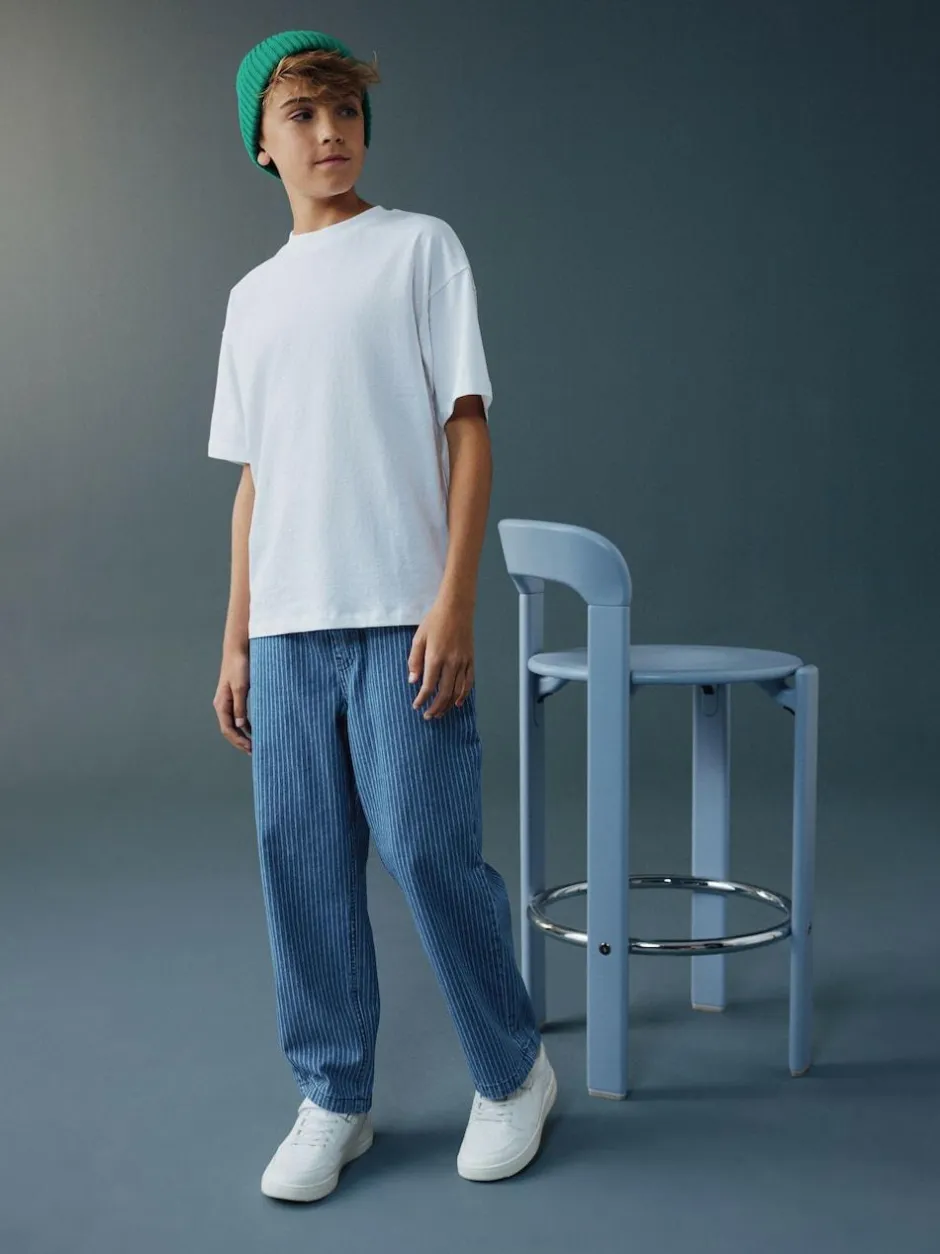 Next Pull on Denim Jeans (3-16yrs) Blue/Ecru Stripe New