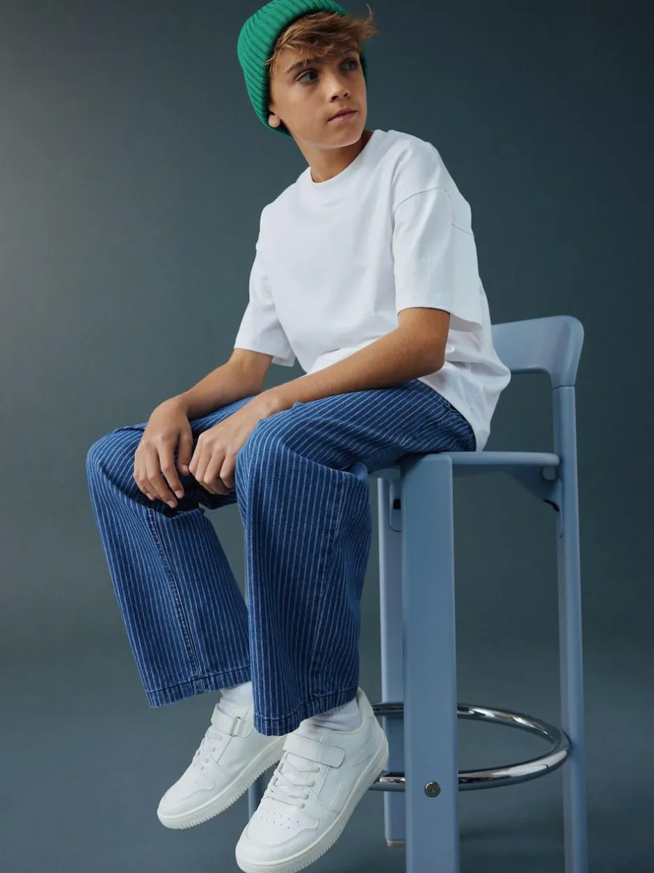 Next Pull on Denim Jeans (3-16yrs) Blue/Ecru Stripe New