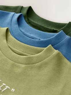 Next Relaxed Fit Long Sleeve Heavyweight T-Shirts 3 Pack (3-16yrs) Blue/Green Graphic Clearance