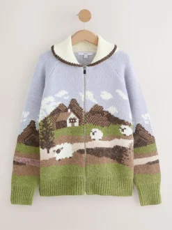 Next Blue/Green Landscape Scene Zip Cardigan Online