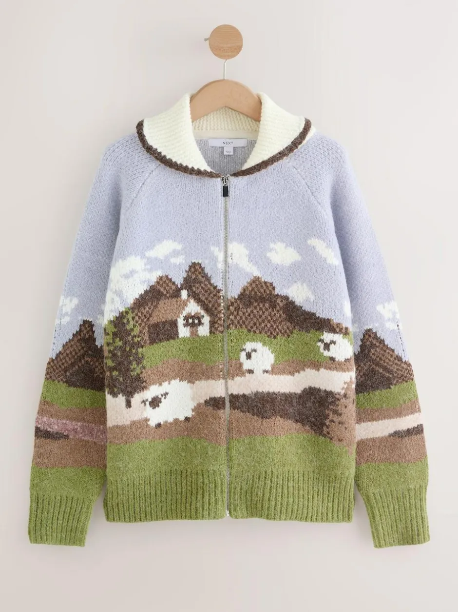 Next Blue/Green Landscape Scene Zip Cardigan Online