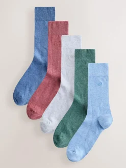 Next 5 Pack Embroidered Lasting Fresh Socks Blue/Green/Grey