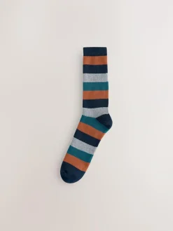 Next Heavyweight Socks 4 Pack Blue/Green/Orange Rugby Stripe Online