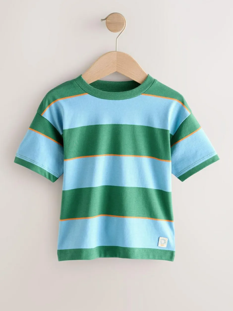 Next Short Sleeve Stripe T-Shirt (3mths-7yrs) (3mths-7yrs) Blue/Green/Orange Discount