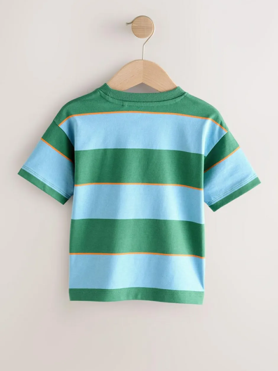 Next Short Sleeve Stripe T-Shirt (3mths-7yrs) (3mths-7yrs) Blue/Green/Orange Discount