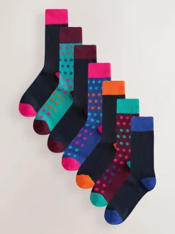 Next Blue/Green/Orange Spot 7 Pack Mens Cotton Rich Socks Online