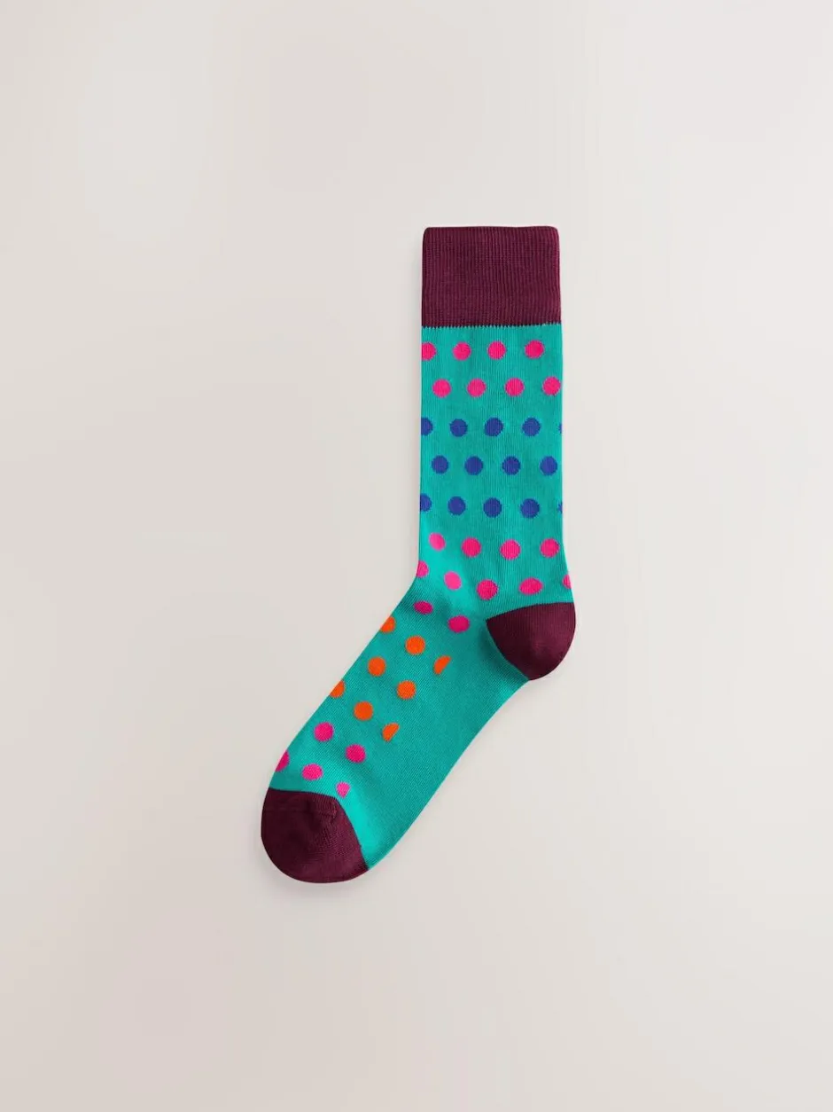 Next Blue/Green/Orange Spot 7 Pack Mens Cotton Rich Socks Online