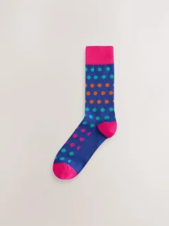 Next Blue/Green/Orange Spot 7 Pack Mens Cotton Rich Socks Online