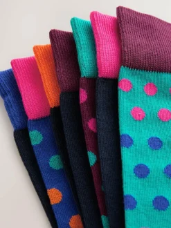 Next Blue/Green/Orange Spot 7 Pack Mens Cotton Rich Socks Online