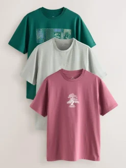 Next Blue/Green/Pink Regular Fit Graphic Print T-Shirts 3 Pack New