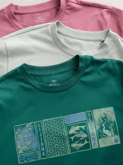 Next Blue/Green/Pink Regular Fit Graphic Print T-Shirts 3 Pack New