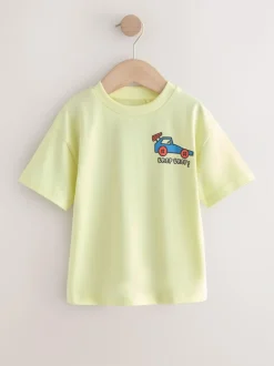 Next Small Short Sleeve Graphic T-Shirts 5 Pack (3mths-7yrs) Blue/Green/Red/Orange/Yellow Cars Hot