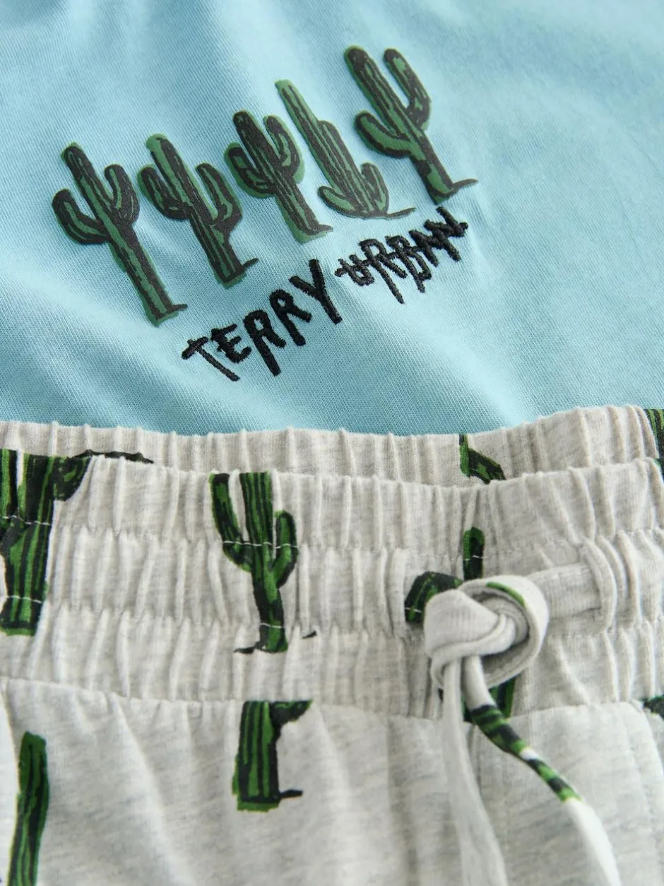 Next Blue/Grey Terry Urban Short Sleeve Jersey Pyjamas Set Hot