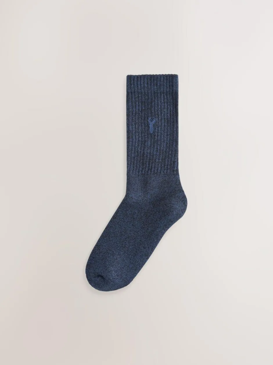 Next Stag Embroidered Heavyweight Socks 10 Pack Blue/Grey Twisted New