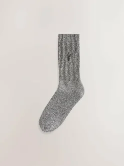 Next Stag Embroidered Heavyweight Socks 10 Pack Blue/Grey Twisted New