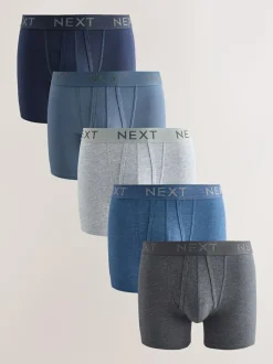 Next Blue/Grey/Black 5 Pack A-Front Cotton Rich Boxers