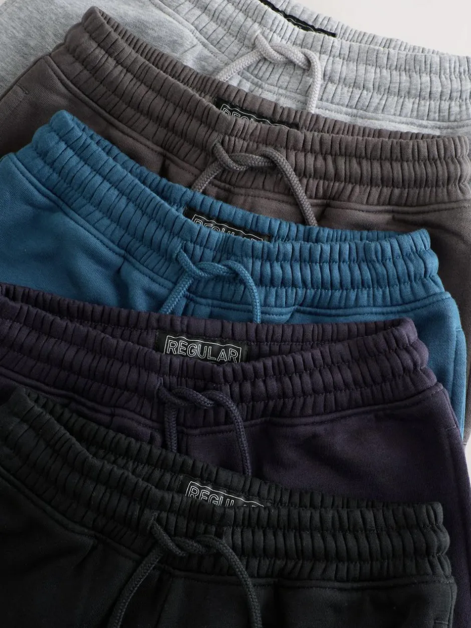 Next Regular Fit Basic Joggers 5 Pack (3-16yrs) Blue/Grey/Black