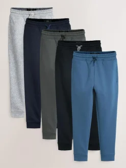 Next Slim Fit Basic Joggers 5 Pack (3-16yrs) Blue/Grey/Black Outlet