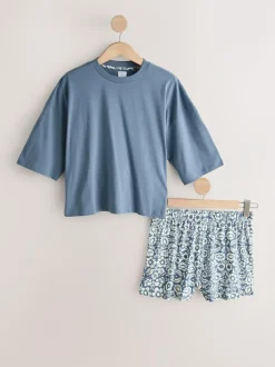 Next Blue/Grey/Pink Floral Short Set Pyjamas 3 Pack Clearance