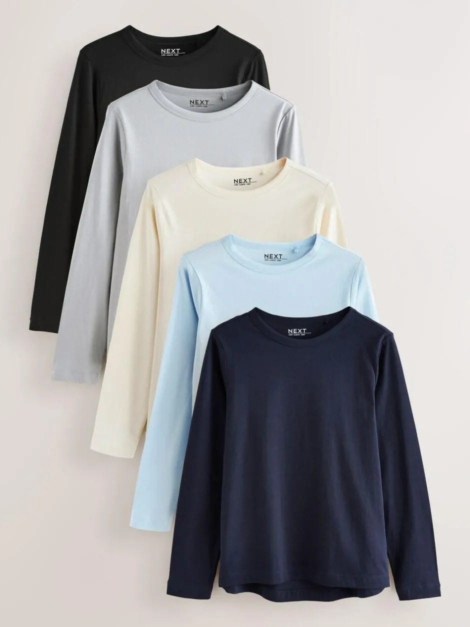 Next Long Sleeve Crew Neck T-Shirts 5 Pack Blue/Navy/Cream/Grey New