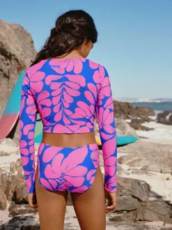 Next Blue/Pink Floral Print Long Sleeved Bikini (3-16yrs) Hot