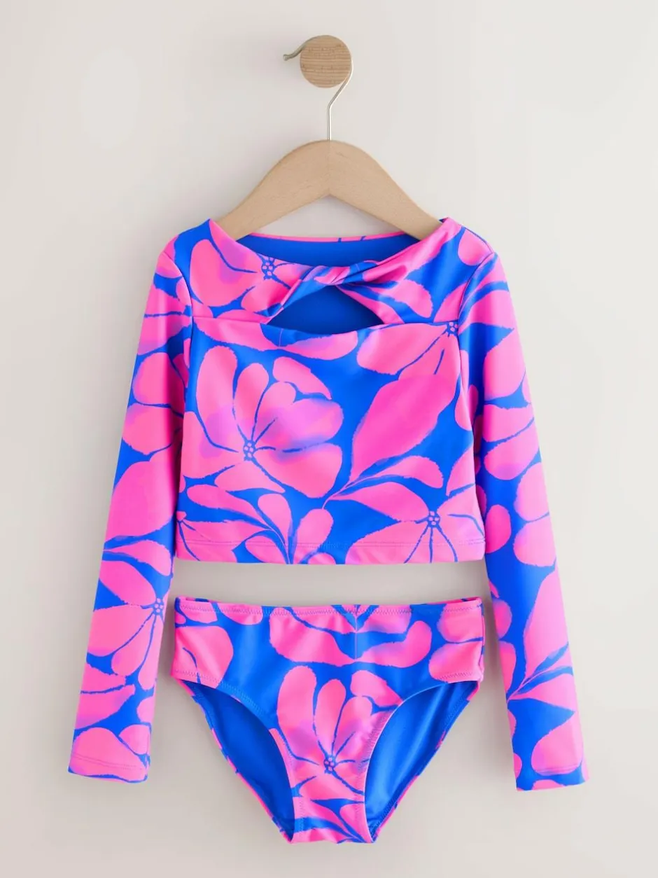 Next Blue/Pink Floral Print Long Sleeved Bikini (3-16yrs) Hot