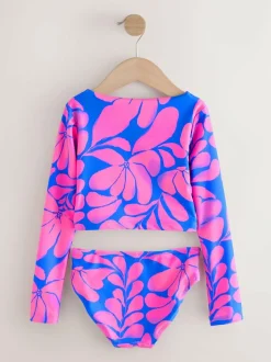 Next Blue/Pink Floral Print Long Sleeved Bikini (3-16yrs) Hot
