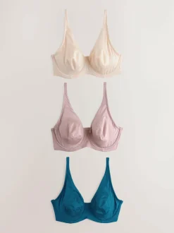 Next Non Pad Full Cup DD+ Microfibre Smoothing Ultimate Comfort T-Shirt Bras 3 Pack Blue/Pink/Cream Best