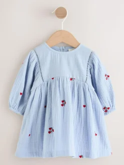 Next Blue/Red Baby Long Sleeve Embroidered Dress (0mths-2yrs)