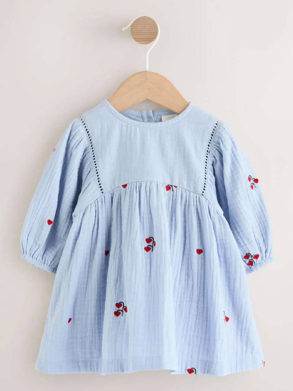 Next Blue/Red Baby Long Sleeve Embroidered Dress (0mths-2yrs)