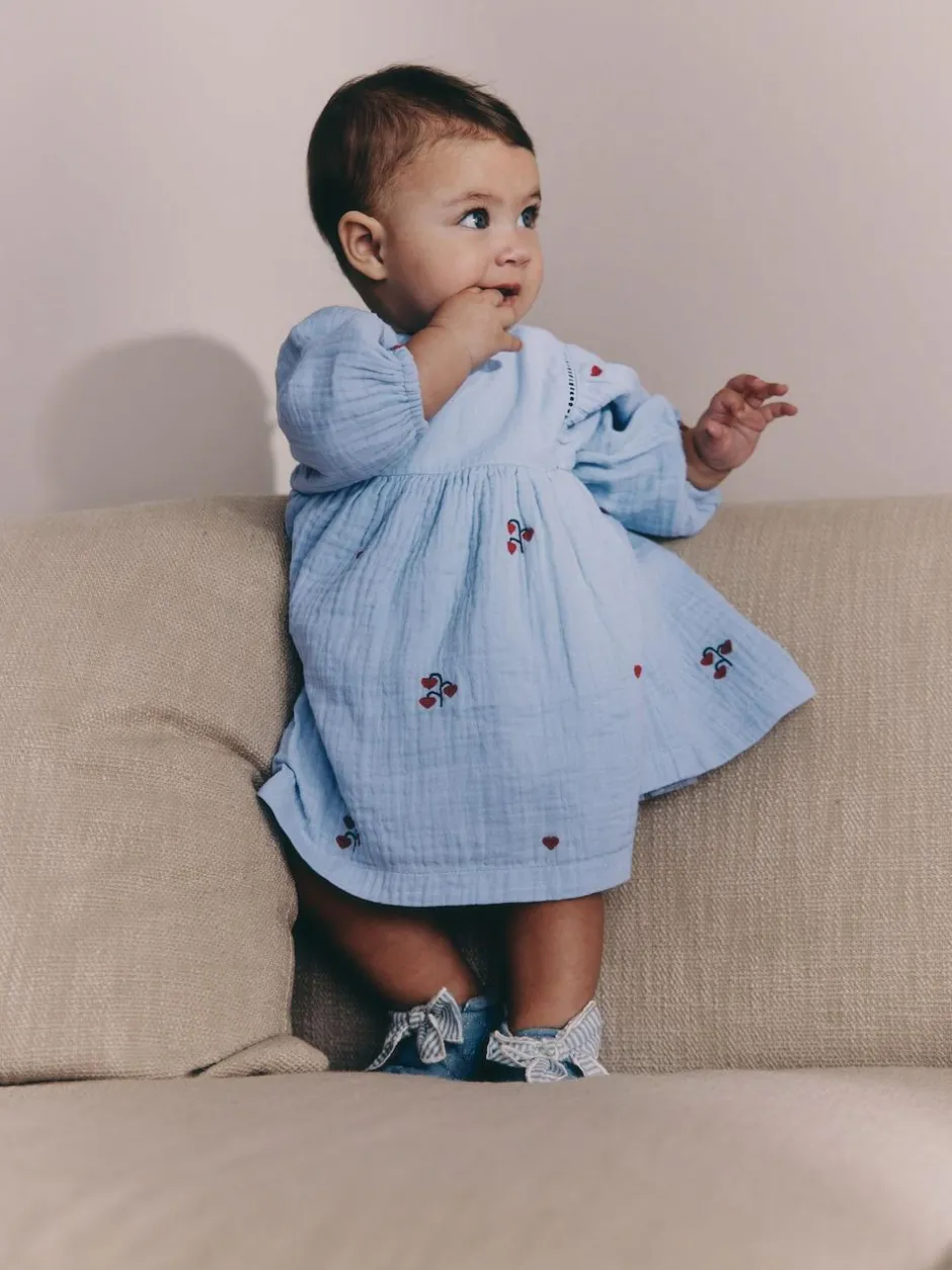 Next Blue/Red Baby Long Sleeve Embroidered Dress (0mths-2yrs)