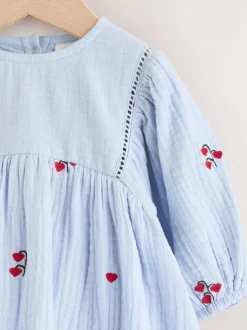 Next Blue/Red Baby Long Sleeve Embroidered Dress (0mths-2yrs)