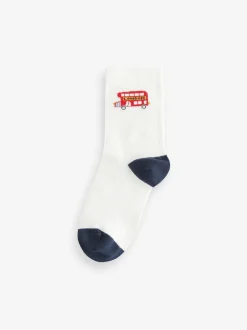 Next Blue/Red London Bus Character Cotton Rich Socks 5 Pack Discount