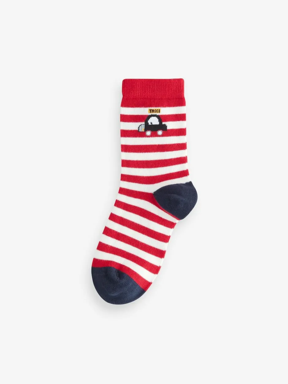 Next Blue/Red London Bus Character Cotton Rich Socks 5 Pack Discount