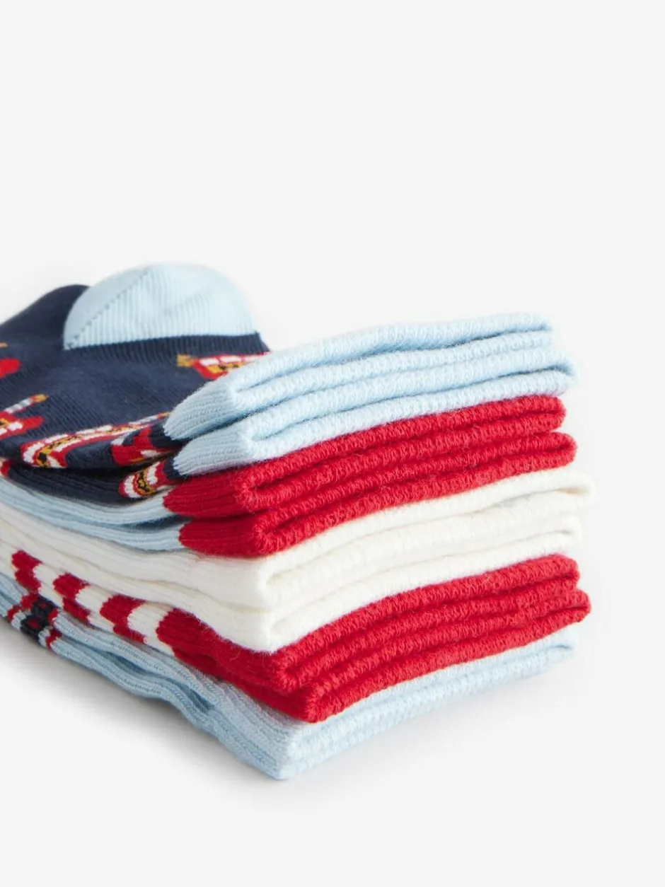 Next Blue/Red London Bus Character Cotton Rich Socks 5 Pack Discount