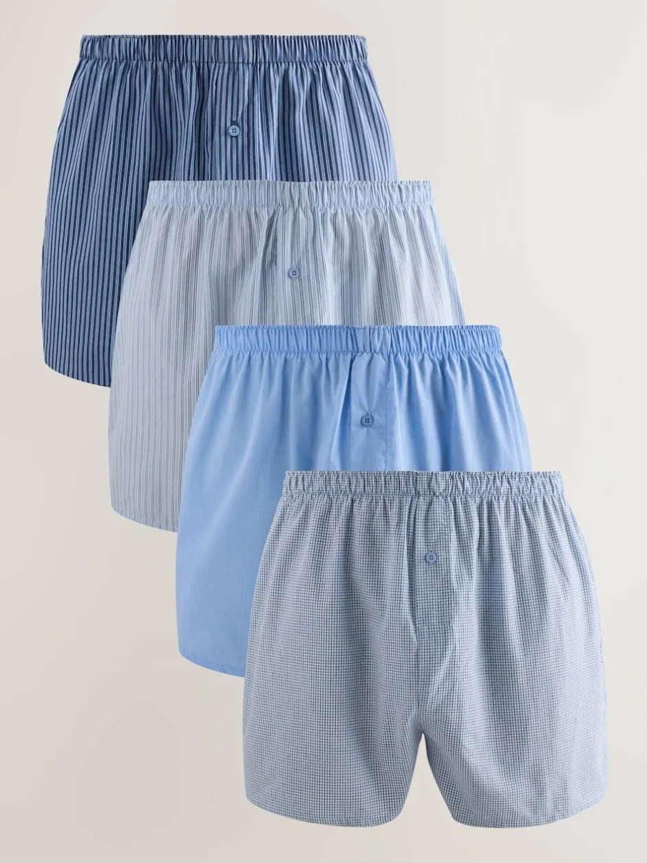 Next Blues Mixed Pattern 4 pack Woven Pure Boxers