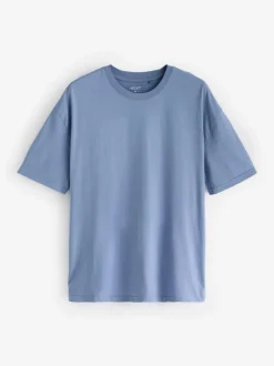 Next Essential Cotton T-Shirts Relaxed Fit 5 Pack Blues/Green/Purple/Neutral New