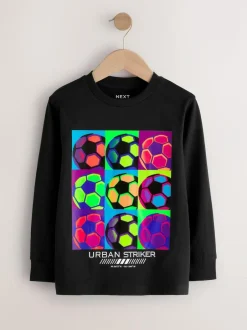 Next Blue/Teal/Black Football Relaxed Fit Graphic Print Long Sleeve T-Shirts 3 Pack (3-16yrs) Hot