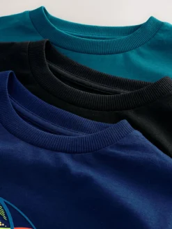 Next Blue/Teal/Black Football Relaxed Fit Graphic Print Long Sleeve T-Shirts 3 Pack (3-16yrs) Hot