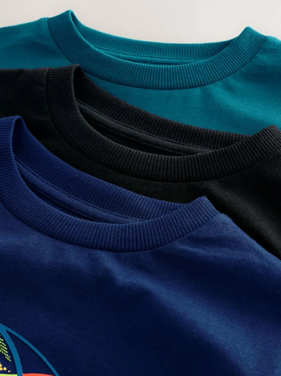 Next Blue/Teal/Black Football Relaxed Fit Graphic Print Long Sleeve T-Shirts 3 Pack (3-16yrs) Hot