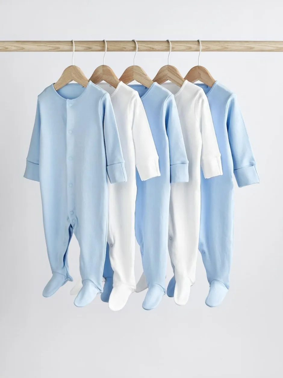 Next Blue/White 5 Pack Baby Sleepsuits (0-2yrs) Online