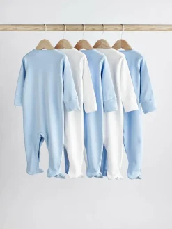 Next Blue/White 5 Pack Baby Sleepsuits (0-2yrs) Online
