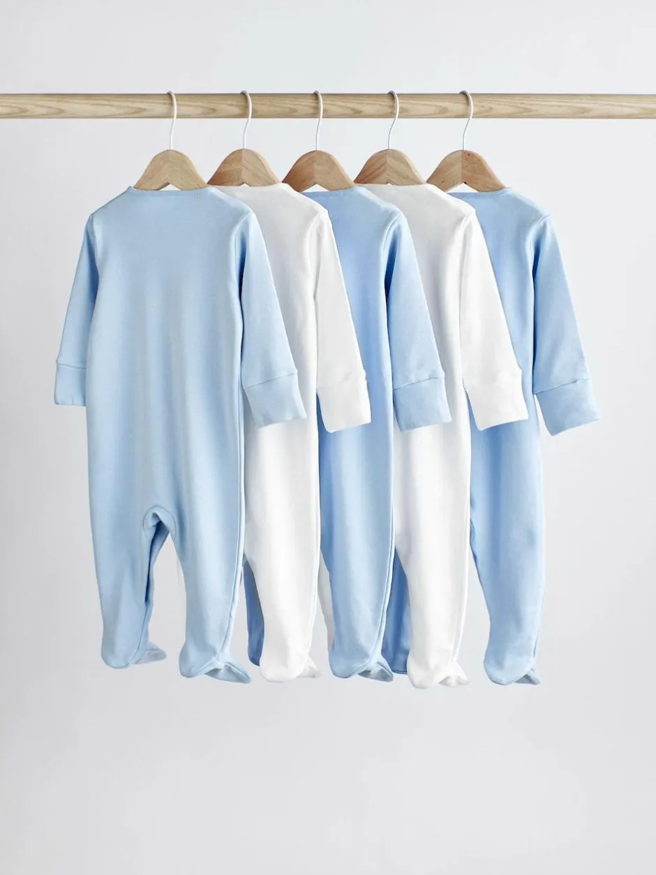 Next Blue/White 5 Pack Baby Sleepsuits (0-2yrs) Online