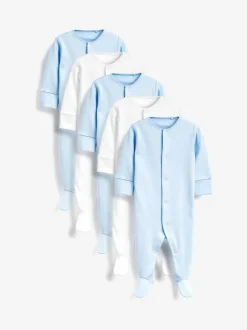 Next Blue/White 5 Pack Baby Sleepsuits (0-2yrs) Online