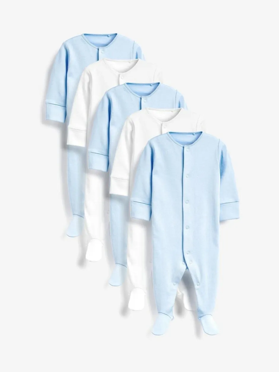 Next Blue/White 5 Pack Baby Sleepsuits (0-2yrs) Online