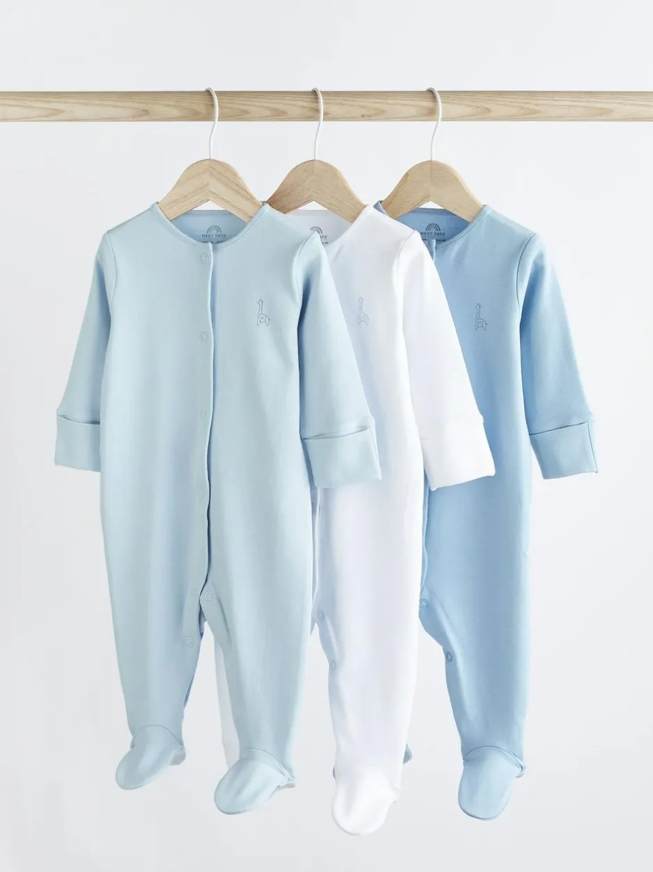Next 3 Pack Baby Sleepsuits (0-2yrs) Blue/White New