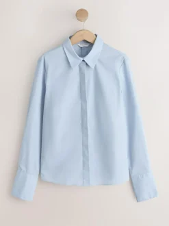 Next Fitted Stretch Essential Long Sleeve Shirts 2 Pack Blue/White Best