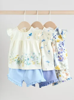 Next Blue/White Floral Baby Frill T-Shirt and Shorts Set 6 Piece (0mths-2yrs) Discount